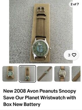 Avon Snoopy Save Our Planet Watch - Green Dial, Tan Strap